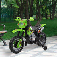 Moto Cross Elettrica per Bambini 6V con Rotelle Verde