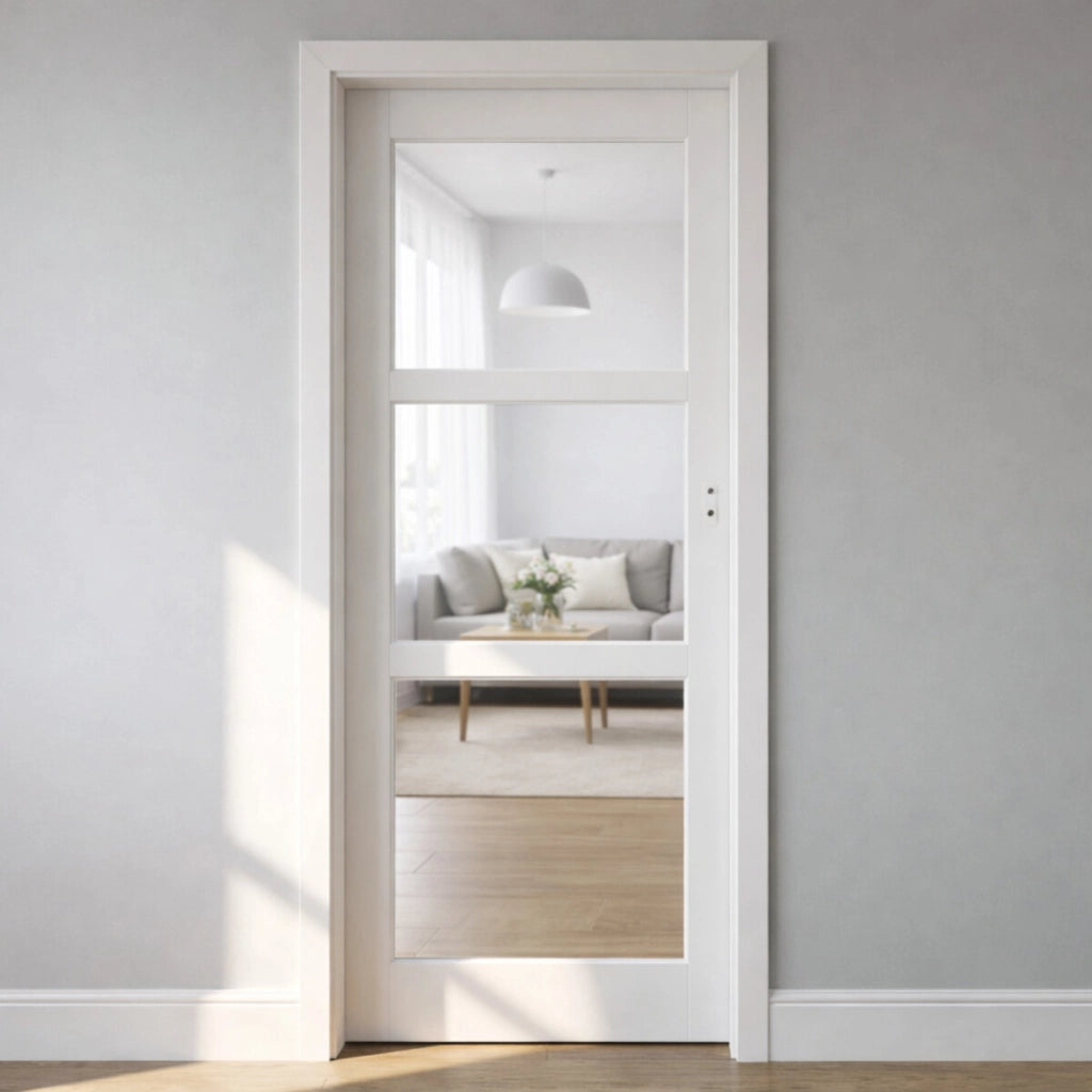 Blocco Porta Kenya Vetri Bianchi Trasparenti H204 x L83 Tavolo Ribs Spinta Sinistra
