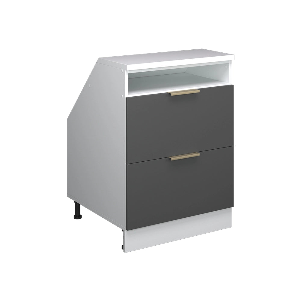 Mobile cucina sottotetto R-Line Antracite-oro/Bianco 60 cm con 2 cassetti, carcassa 60 cm profondità Vicco