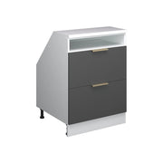 Mobile cucina sottotetto R-Line Antracite-oro/Bianco 60 cm con 2 cassetti, carcassa 60 cm profondità Vicco