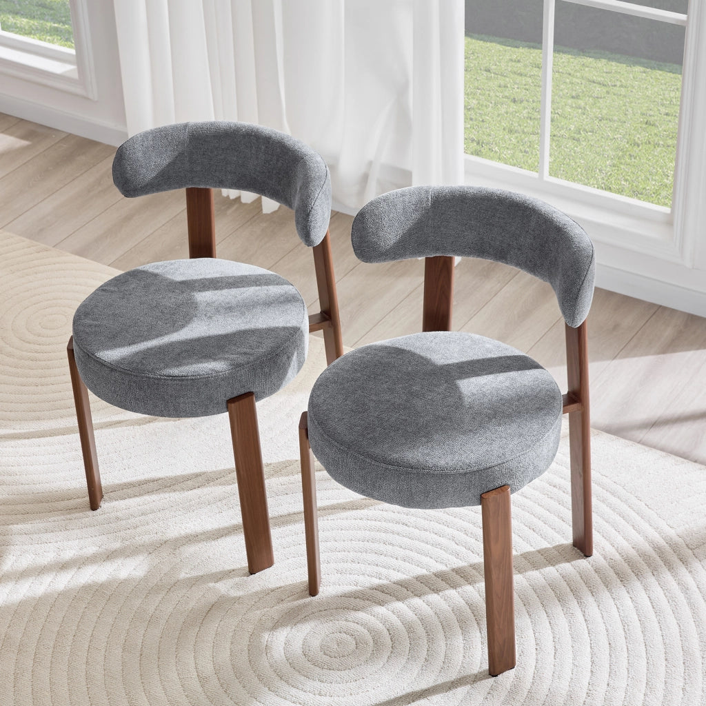 Sedia da pranzo imbottita con schienale ergonomico, in lino, Grigio, 57 × 51.5 × 79 cm