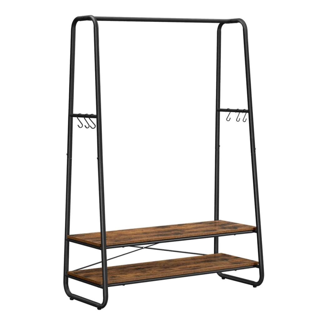 Appendiabiti industriale 100 x 45 x 160 cm robusto appendiabiti con 2 ripiani 6 ganci struttura in acciaio per camera da letto stile industriale nero 12_0006991