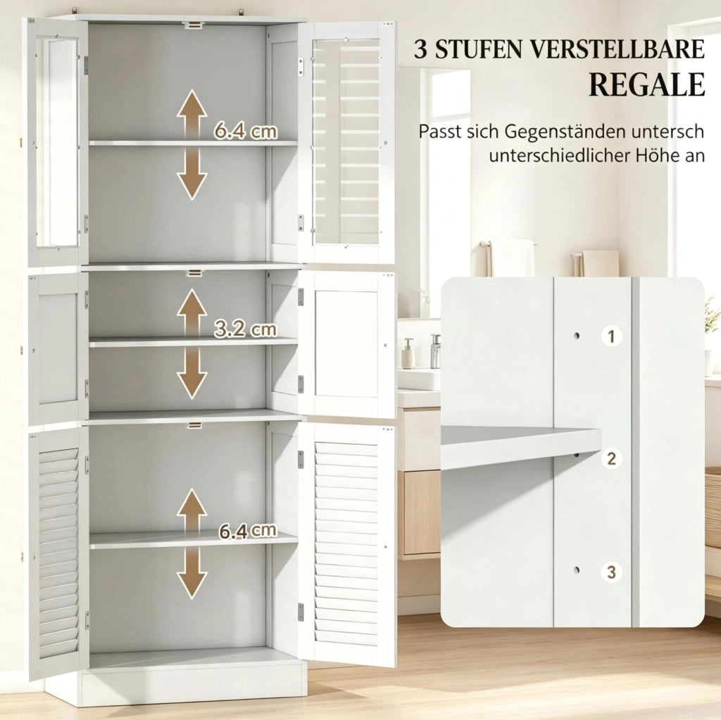 ARMADIO Bagno Alto 60x30x170 cm MDF Bianco con 6 Ante