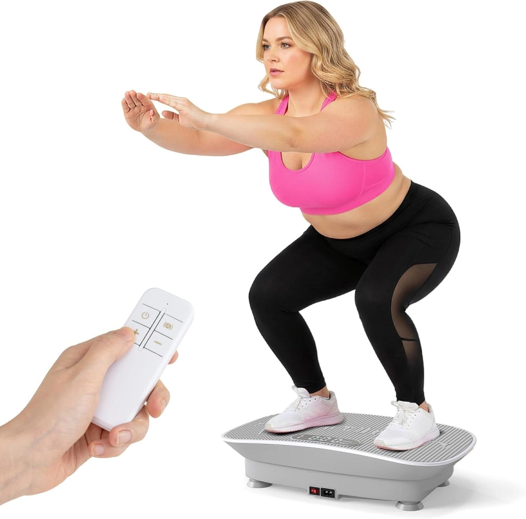 Pedana Vibrante Dimagrante con 10 Livelli di Intensità, Timer da 10 Minuti e Silenziosa Fitness, Pedana Fitness con Schermo e Telecomando per Allenamento Completo a Casa