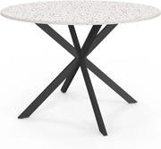 ALIX Tavolo da pranzo rotondo per 6 persone con gamba a ragno nera e piano effetto terrazzo SIMONE 110 cm