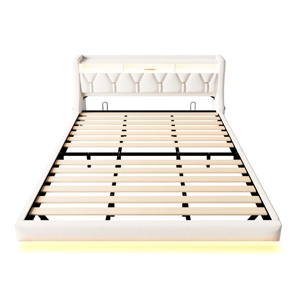 Letto Imbottito 180x200 con LED e Testiera Ribaltabile ¨C Xylo ¨C Velluto Beige
