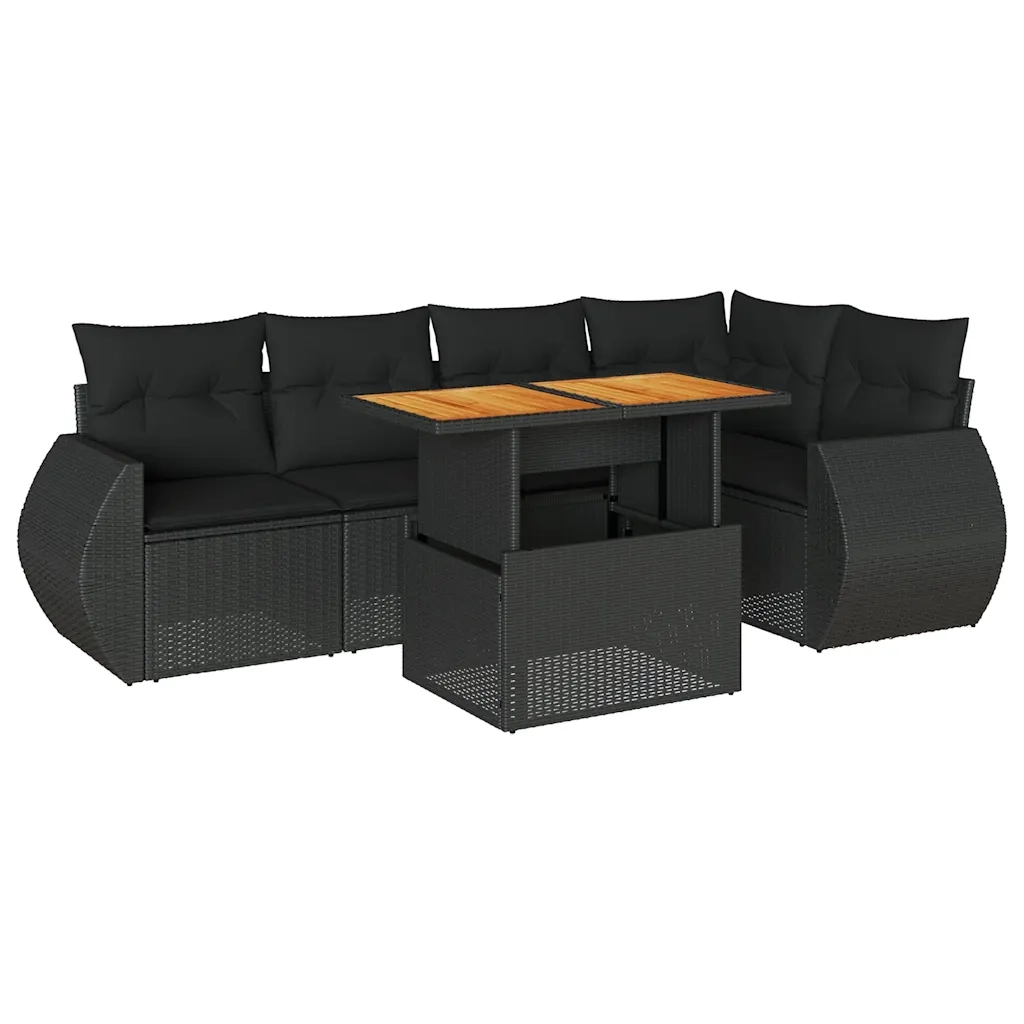vidaXL Set Divano da Giardino 6 pz con Cuscini Nero in Polyrattan