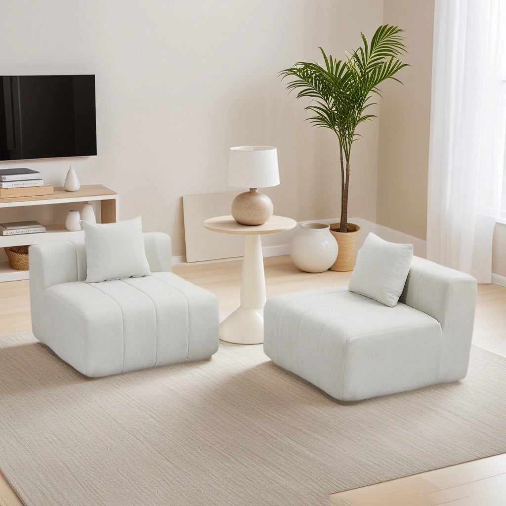 Divano modulare a 2 moduli con design a tasti di pianoforte e senza montaggio in chenille beige