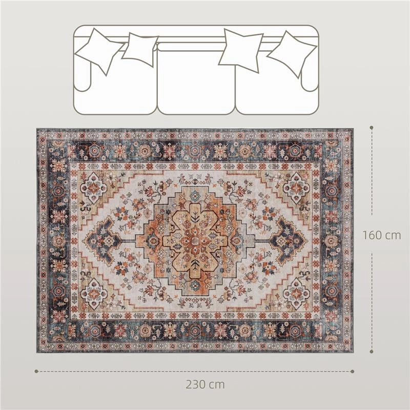 TAPPETO BOHEMIEN ANTISCIVOLO E LAVABILE A PELO CORTO PER SOGGIORNO E CAMERA, 230X160 CM, MARRONE