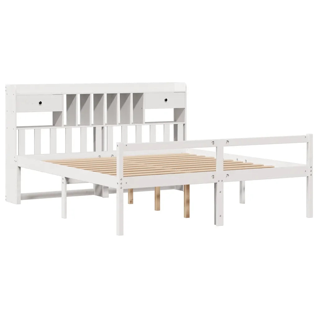 Letto matrimoniale | Letto per adulti | Giroletto con Libreria senza Materasso 180x200 cm in Legno Pino