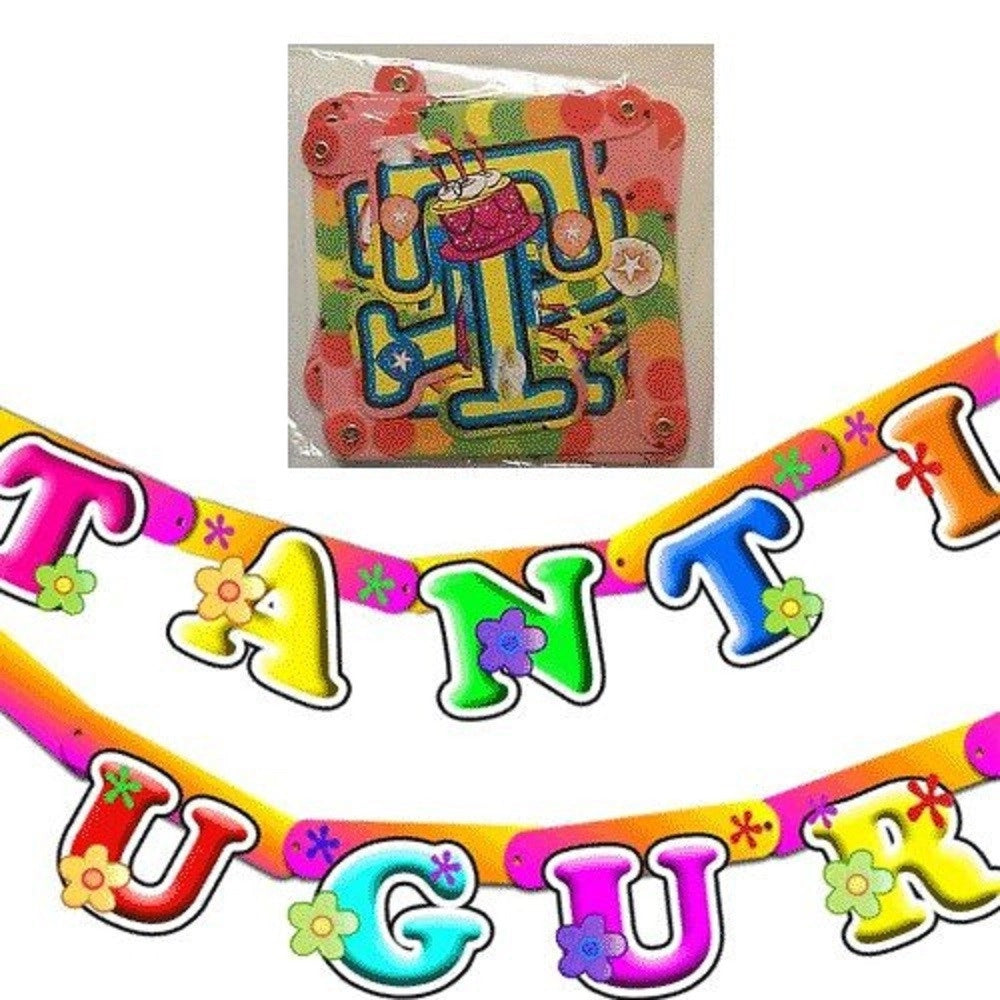 Trade Shop - Set 4pz. Festone Scritta Tanti Auguri Multicolore Snodata Festa Compleanno 180cm -