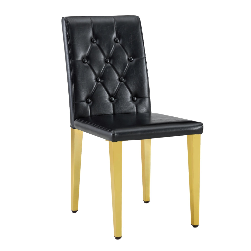 Tavolo da pranzo con 4 sedie in vetro temperato e metallo, nero e oro, diametro 85 cm, altezza 76 cm