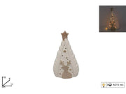 Decorazione Natalizia Albero di Natale Bianco con Renna Glitterata e Luci 18 cm