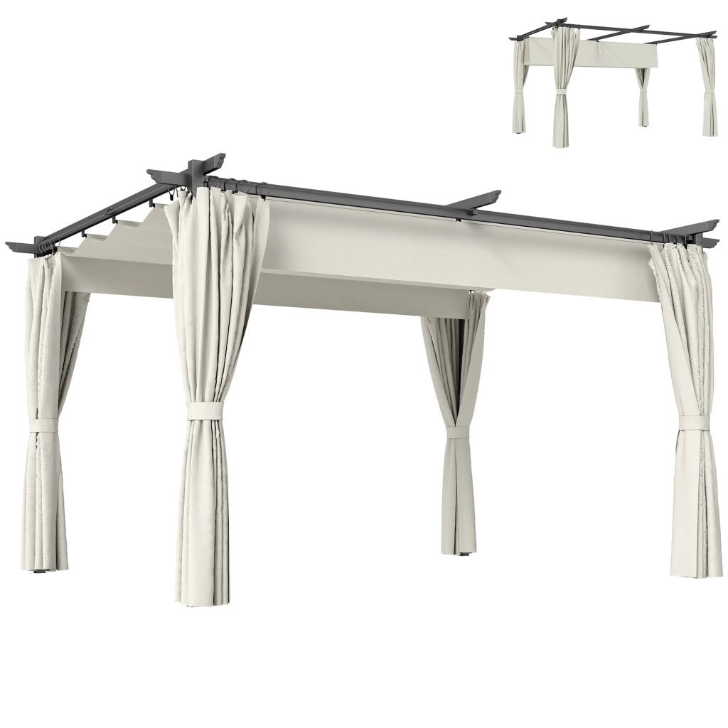 Pergola da giardino esterno ¨C zephmum ¨C 3x4m crema, tetto retrattile, tende, UPF30+