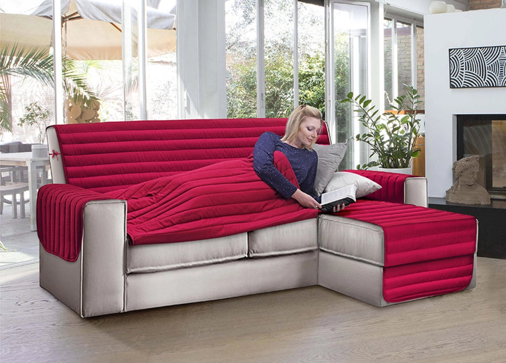 Copridivano Trapuntato Per Divani Con Penisola Modello Simpaty Colore Panna - 190 cm - Panna
