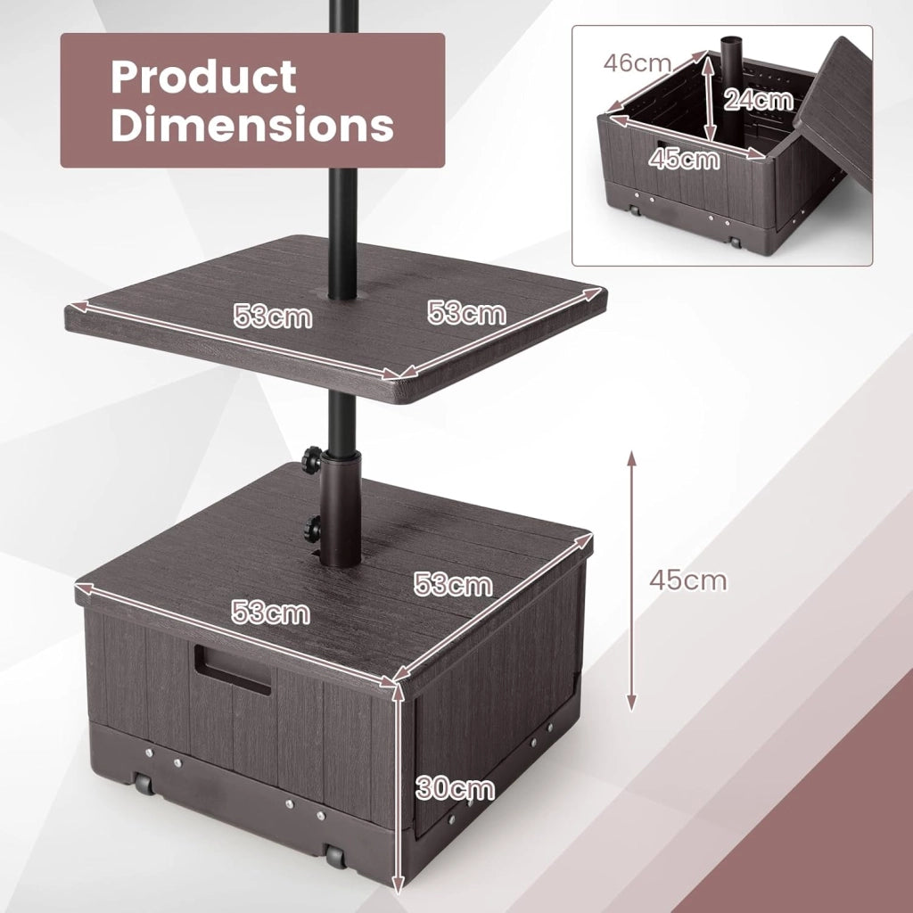 Piedino per ombrellone da riempire con 45 litri di acqua / 67 kg di sabbia supporto per ombrellone con ruote e piano di posizionamento, base per ombrellone da 38/48 mm, 53 x 53 x 45 cm