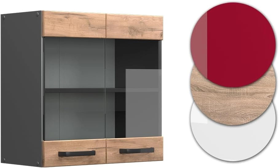 Mobile da cucina in vetro R-Line, Quercia dorata, 60 cm, per la libera combinazione all'interno di sistemi cucina modulari