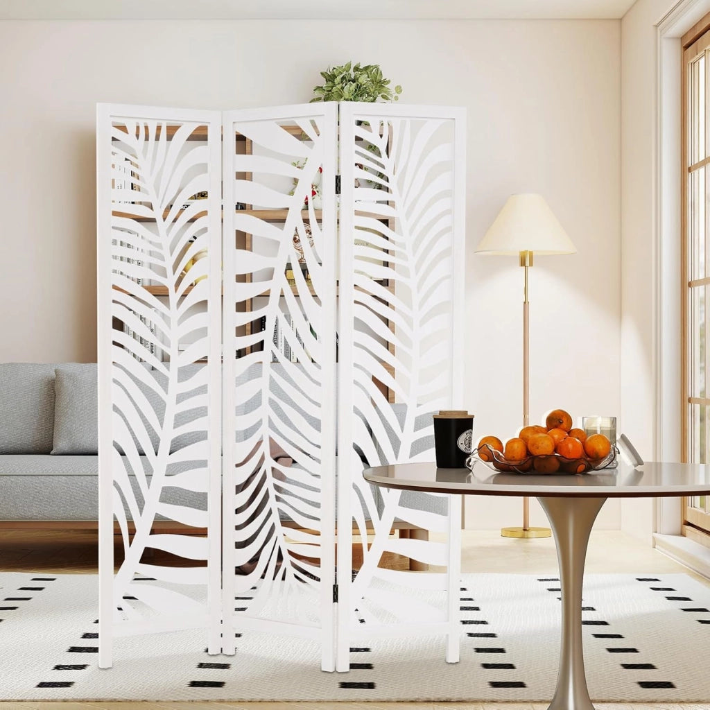 Divisorio in piedi in legno, divisorio interno, 170 x 121 cm, divisorio bianco in legno di paulownia, divisorio pieghevole, parete spagnola per interni, 3 pezzi, parete di protezione per la