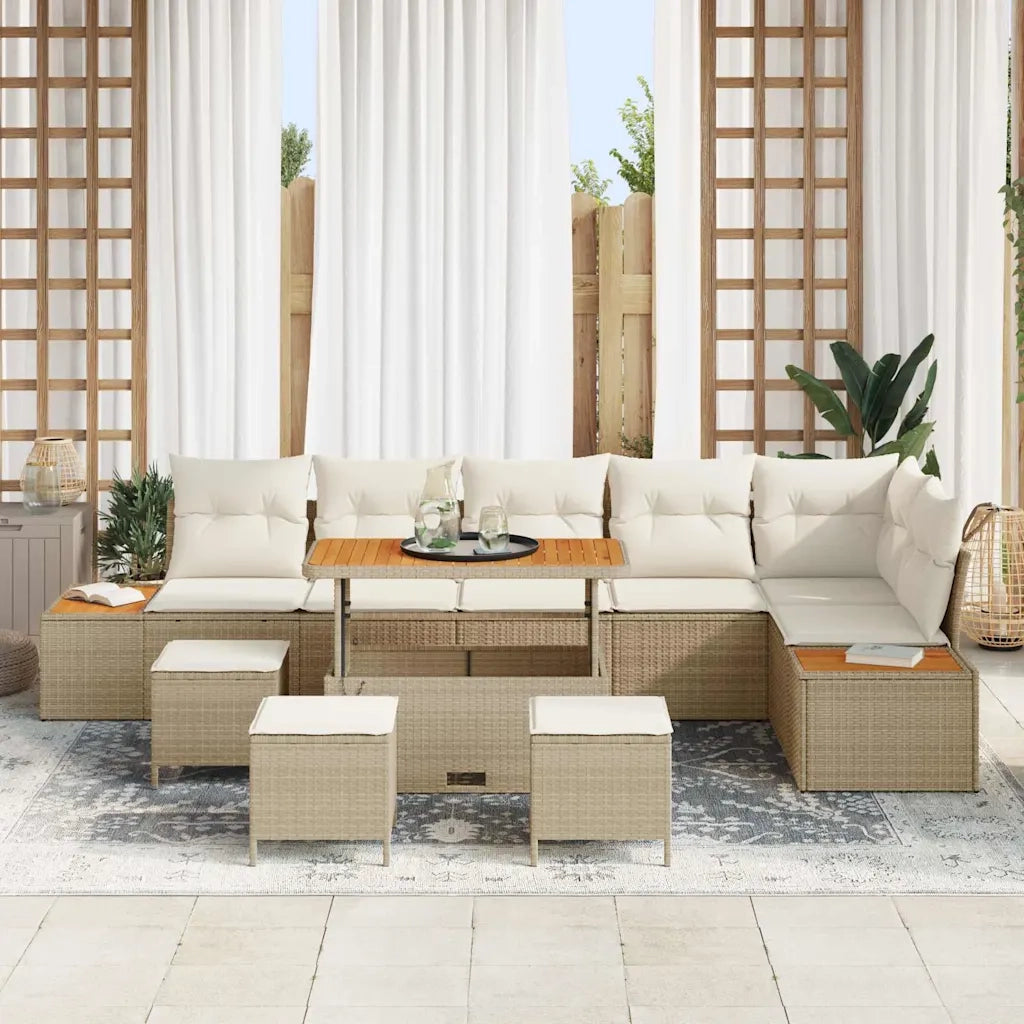 Set Divano da Giardino con cuscino 10 pcs Beige Poly Rattan