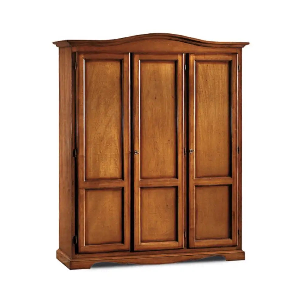 Armadio appendiabiti con bastone 3 ante e 3 ripiani arte povera in legno massello e mdf con rifinitura in noce 158x56x197 H
