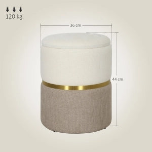 POUF CONTENITORE Ø36 x 44 cm Bianco Crema in Chenille con anello in metallo