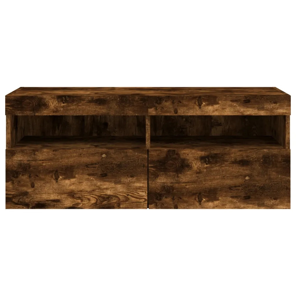 Mobile TV a Parete con Luci LED Rovere Fumo 100x30x40 cm 837215