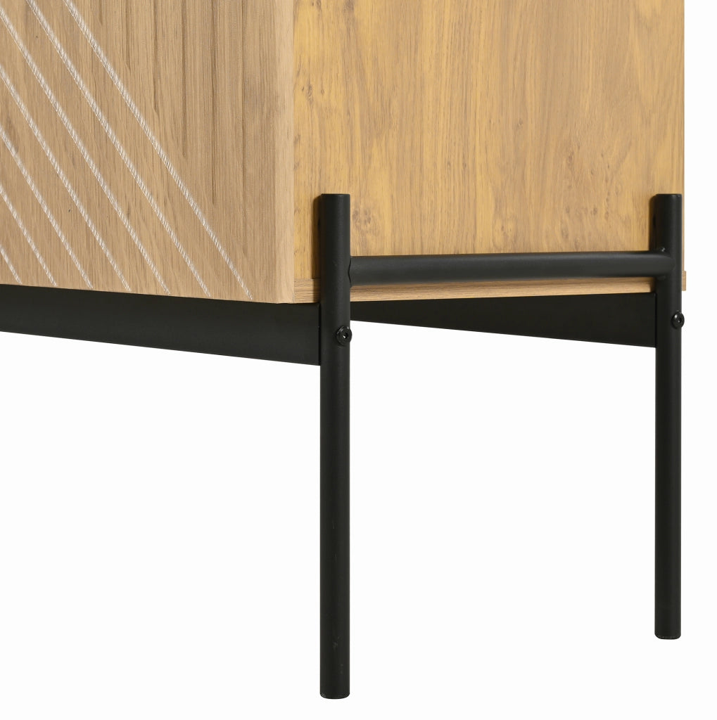 Credenza moderna 140 cm naturale con 2 ante, 3 cassetti e gambe in metallo