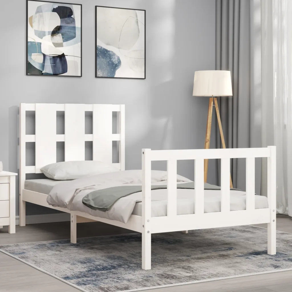 Letto senza Materasso-Struttura Letto Bianco 90x190 cm in Legno Massello Pino 978581