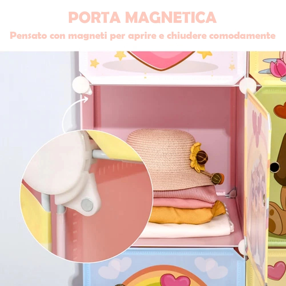 Mobile Scarpiera Modulabile Cameretta Bambini 8 Cubi Salvaspazio Rosa 35x45x35Cm