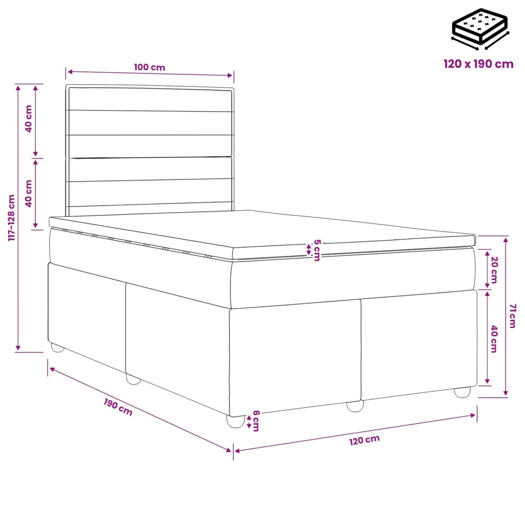 Letto box spring con materasso Grigio Scuro 120 x 190 cm 3453831