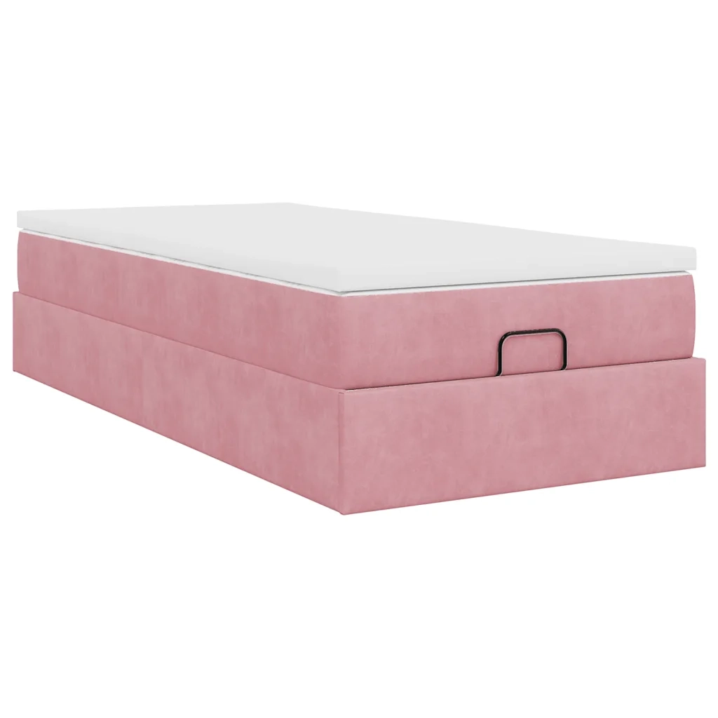 Struttura Letto Pouf con Materasso Rosa 80x200 cm Velluto 3311152