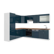 Cucina angolare completa Fame-Line Blu scuro lucido/Bianco 287 x 227 cm, PL Rovere Vicco