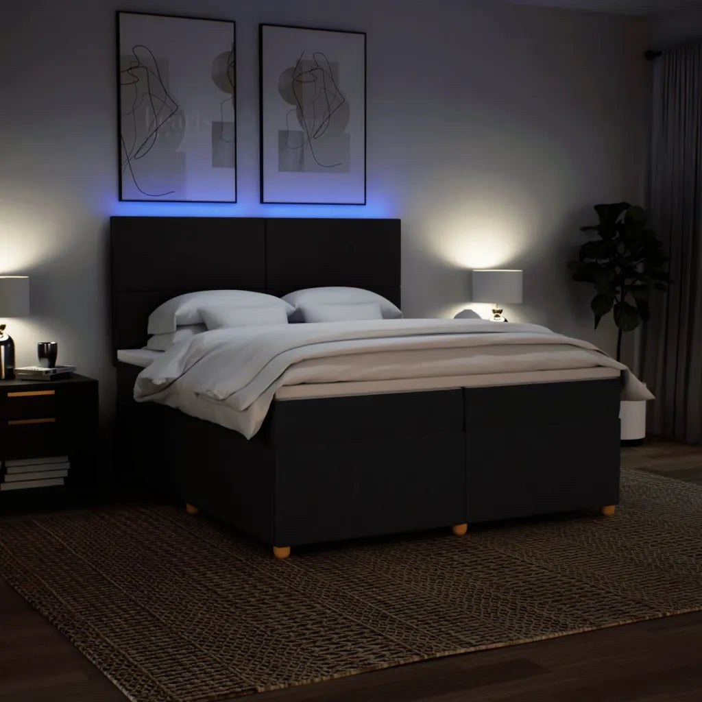 Giroletto a Molle con Materasso Nero 200x200 cm in Tessuto