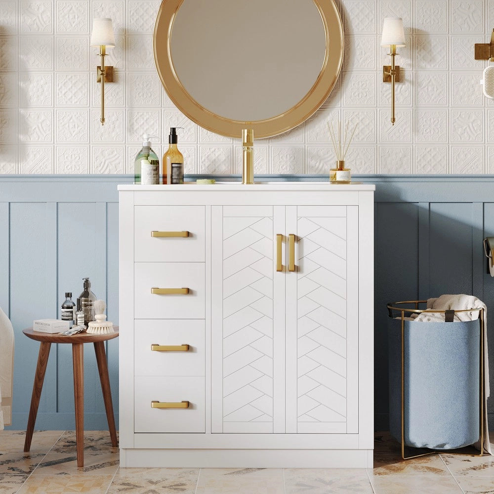 Mobile Sottolavabo con 3 Cassetti e Lavabo in Ceramica ¨C Xylo ¨C Bianco 76.5x46.5x84.5cm