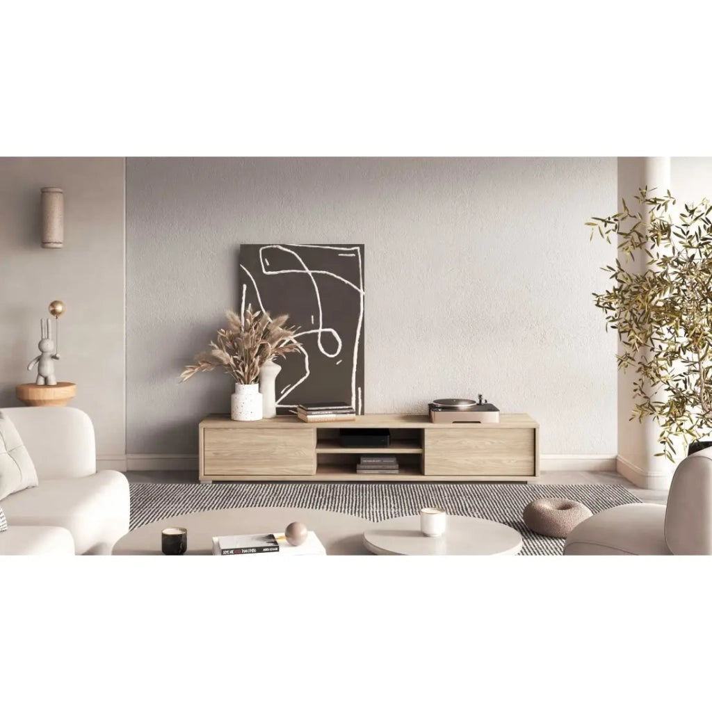 Mobile TV 180cm, 2 porte e 2 vani collezione MAANUM. Colore rovere chiaro.