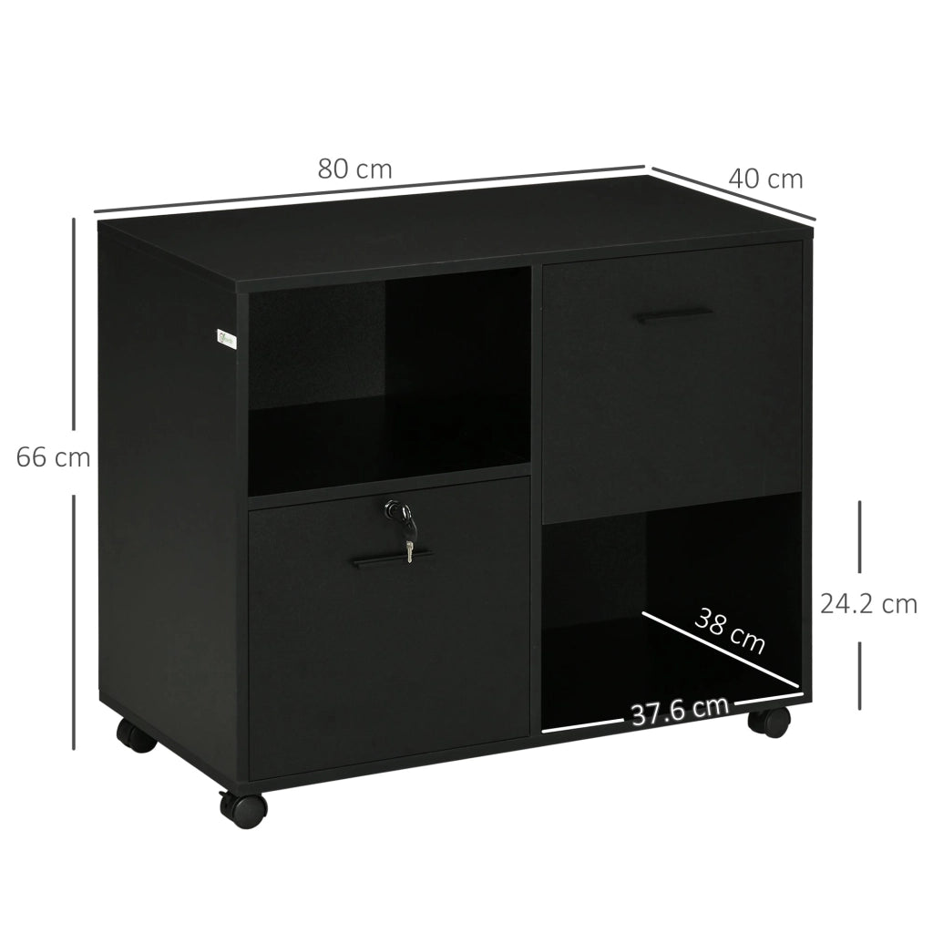 Mobile Ufficio 2 Cassetti 2 Ripiani 80x40x66 cm in Truciolato Nero