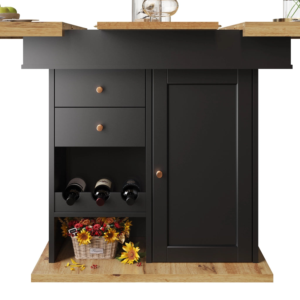 TAVOLO DA PRANZO ALLUNGABILE 110-140x80 cm Nero e Naturale con contenitori