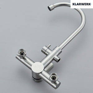 JULIE | rubinetto miscelatore da parete catering argento | professionale da cucina in acciaio inox con doccetta | ristorante da parete bocca alta