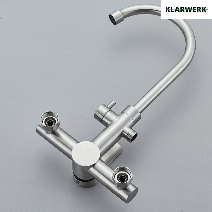 JULIE | rubinetto miscelatore da parete catering argento | professionale da cucina in acciaio inox con doccetta | ristorante da parete bocca alta