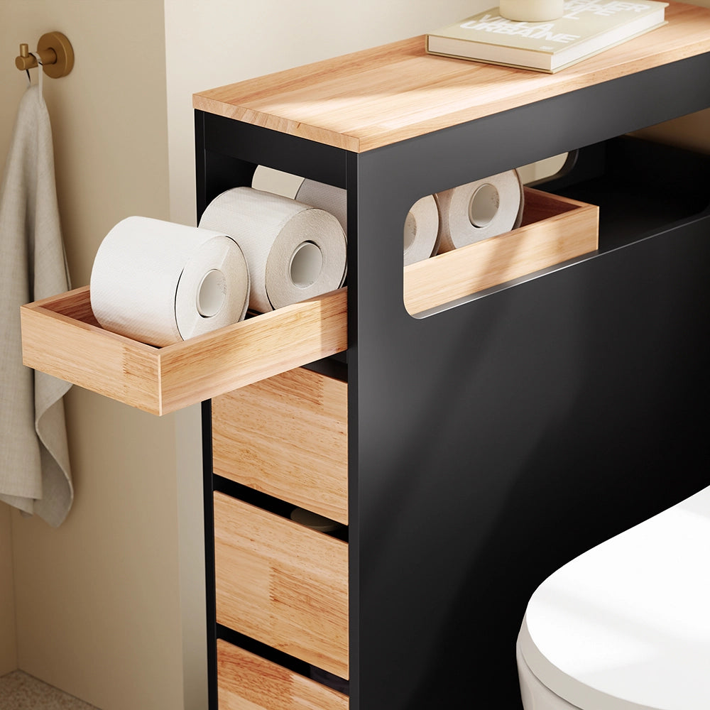 SoBuy | Mobiletto bagno salvaspazio nero con 4 ruote | Mobile bagno con 3 cassetti | Cassettiera bagno con ripiano | 23.3x65.3x82.3 cm | Capacità di carico 40 kg | BZR54-II-SCH