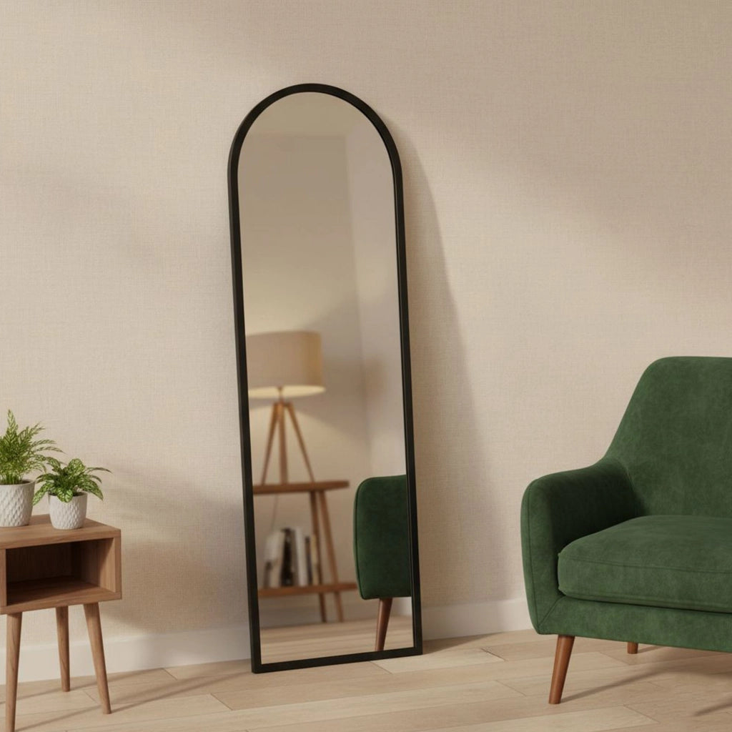 Specchio Artus, Specchiera, Articolo d'arredo a muro, Decorazione con specchio, 50x2h160 cm, Nero