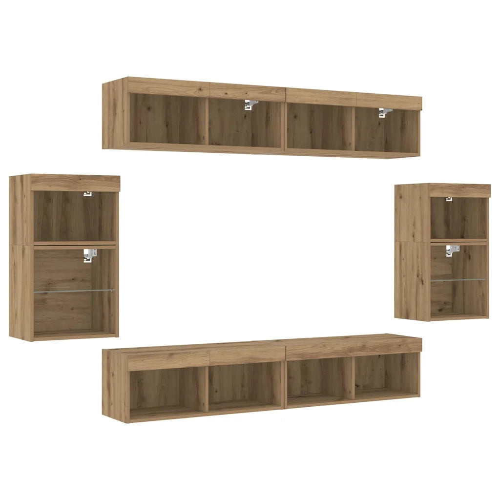 Set mobile TV 8 pz | Armadietto TV | Mobile Porta TV rovere artigianale Legno multistrato