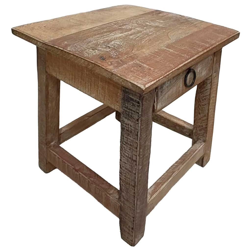 Sgabello con cassetto in legno con finitura artigianale marrone 25x25x29 h cm