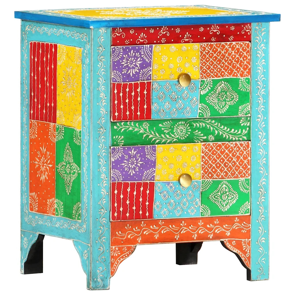 Comodino | Armadio da Notte | Mobiletto da notte Dipinto a Mano 40x30x50 cm in Legno Massello di Mango