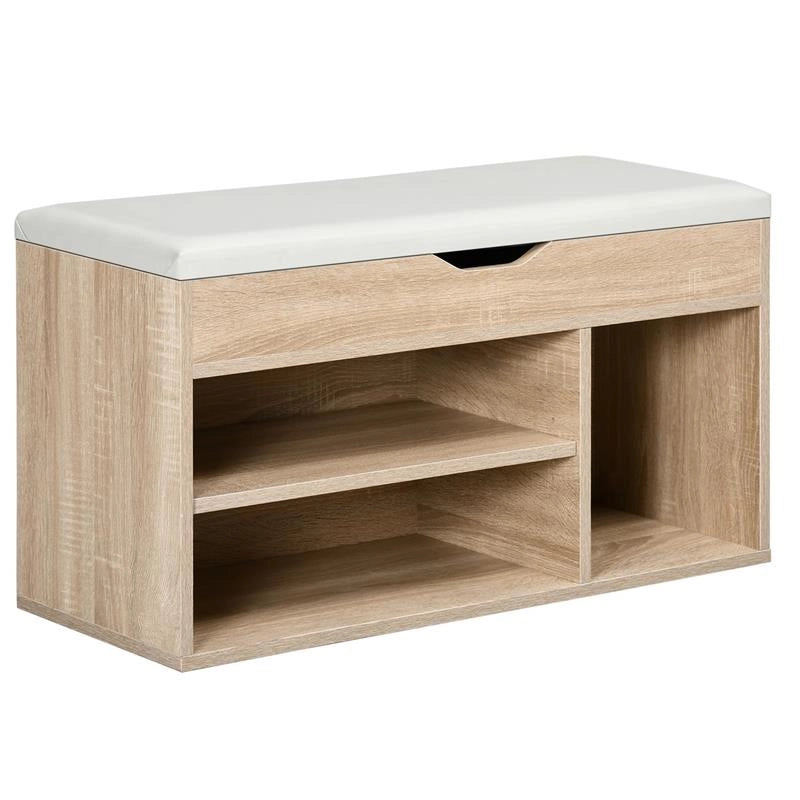 SCARPIERA SALVASPAZIO IMBOTTITA CON 2 RIPIANI APERTI E SPAZIO A SCOMPARSA IN LEGNO E PELLE PU 80X30X45 CM