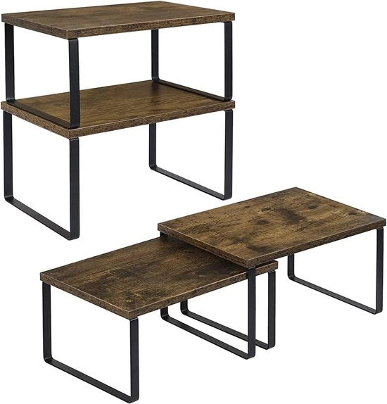 Set di 4 mensole per cucina - organizzatore di cucina in metallo e legno - espandibile e staccabile - piccolo ripiano per armadi cucina - mensole per spezie - marrone e nero