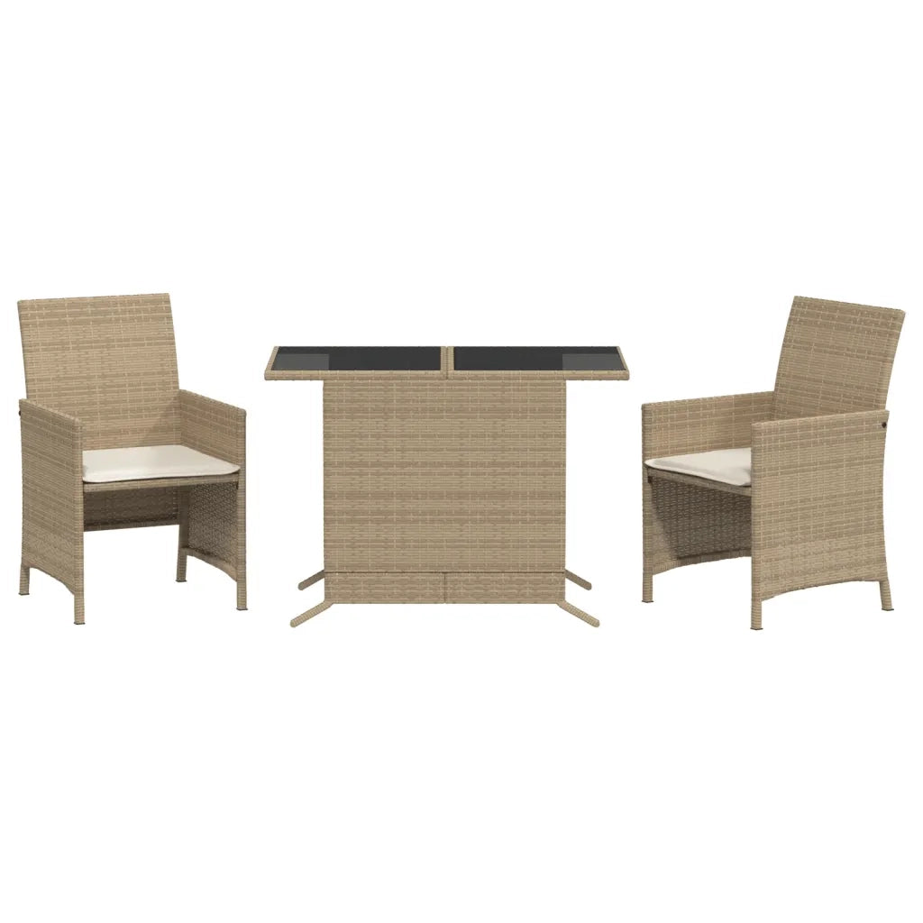 Set da Bistr¨° 3 pz | Set Salotto da Giardino con Cuscini Beige in Polyrattan