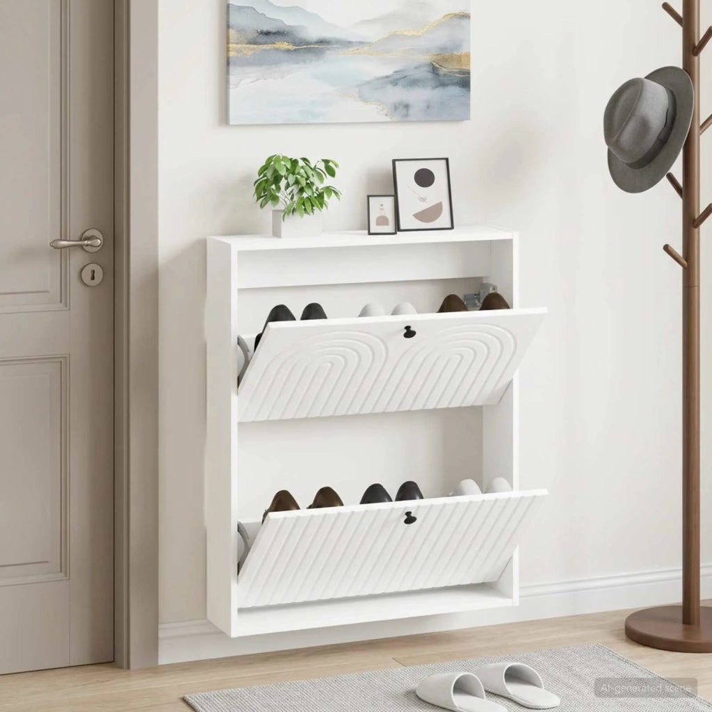 Mobiletto per Scarpe da Muro ALKMAAR 71 x 17 x 86 cm Bianco 896195