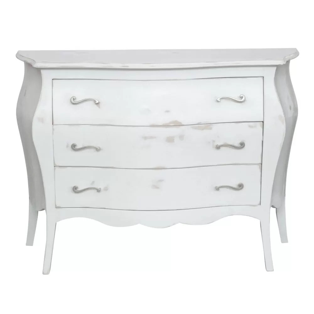Cassettiera 3 cassetti bombata legno shabby bianco consumato 118x50x85 - Mobili 2G