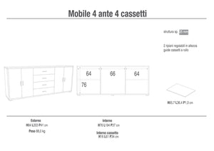 Mobile Basso 4 Ante 4 Cassetti 203x84x41 cm Noce Stelvio